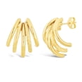 thumbnail image 1 of Italian 14k Yellow Gold Textured Macaroni Link Cuffed Quarter Hoop Stud Earrings - Yellow, 1 of 6