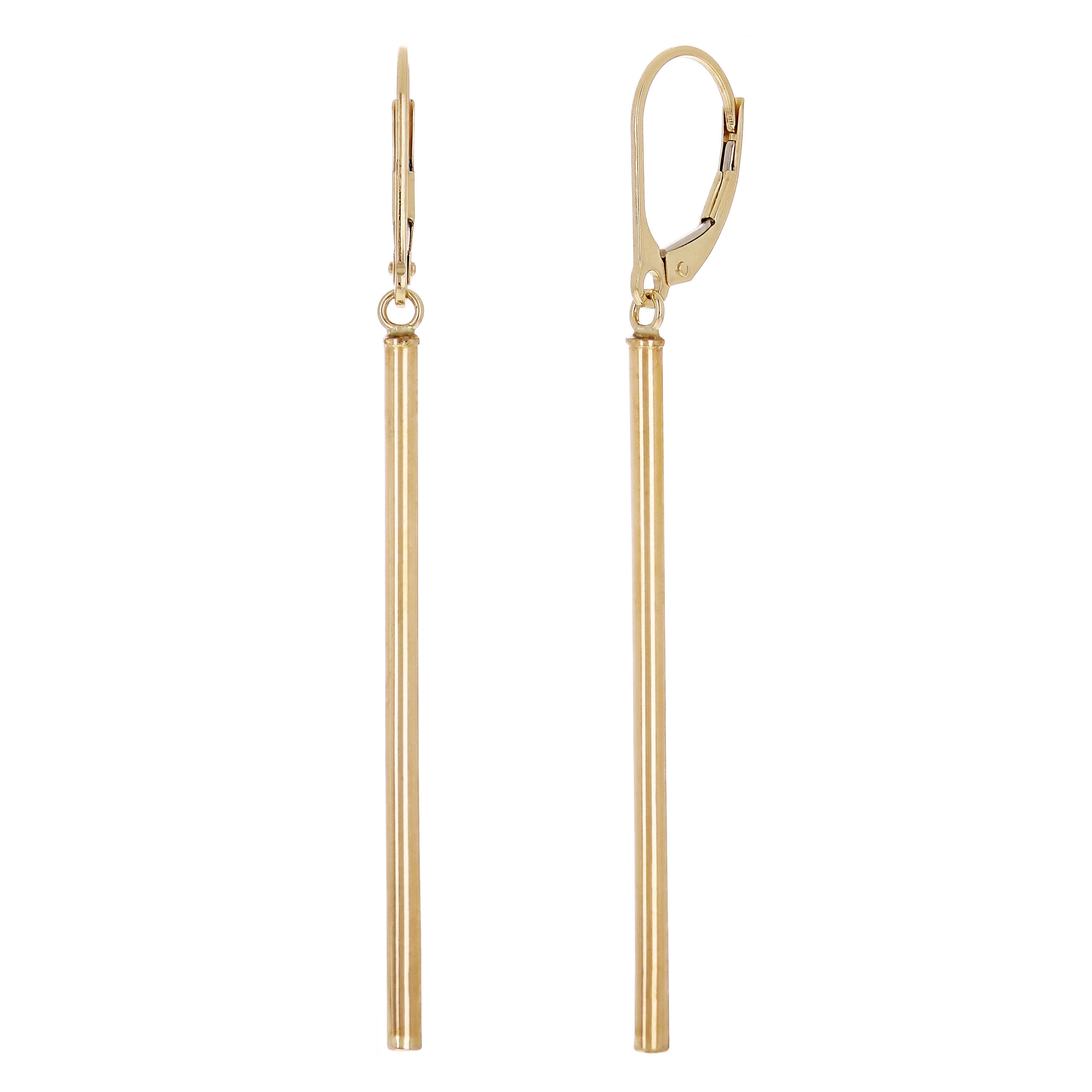 Italian 14k Yellow Gold Vertical Bar Dangle Drop Earrings 2.3