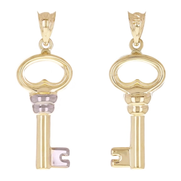"Italian 14k Yellow & White Gold Key Charm Pendant 1.1"" 0.8 grams"