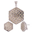 thumbnail image 1 of Italian 18k Two Tone Gold Hexagon Earrings & Pendant Set 12.9 grams, 1 of 3