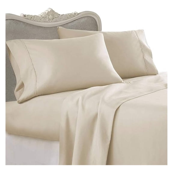 Italian 200 Thread Count 100% Egyptian Cotton Sheet Set DEEP Pocket, Full, Beige Solid, Premium Italian Finish