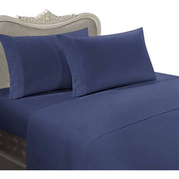 Italian 300 Thread Count Egyptian Cotton Sheet Set DEEP Pocket, Olympic Queen, Navy Solid, Premium Italian Finish$$Bedding
