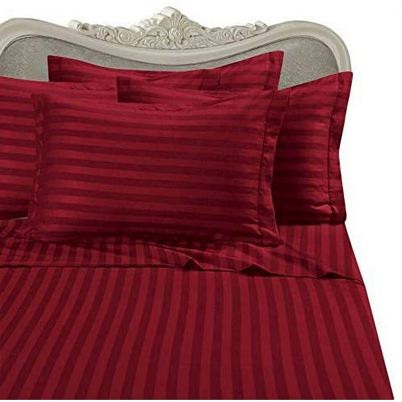 Italian 300 Thread Count Egyptian Cotton Sheet Set DEEP Pocket, Olympic Queen, Red Stripe, Premium Italian Finish