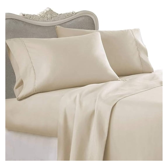 Italian 300 Thread Count Egyptian Cotton Sheet Set DEEP Pocket, Queen, Beige,Solid Premium Italian Finish