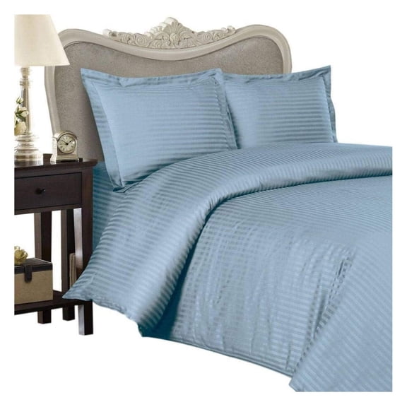 Italian 300 Thread Count Egyptian Cotton Sheet Set DEEP Pocket, Queen, Blue Stripe, Premium Italian Finish
