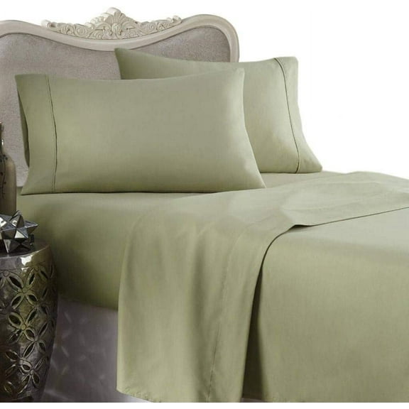 Italian 300 Thread Count Egyptian Cotton Sheet Set DEEP Pocket, Twin XL, Sage Solid, Premium Italian Finish