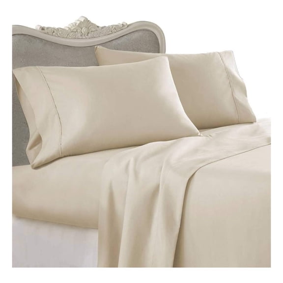 Italian 600 Thread Count 100% Egyptian Cotton (NOT Microfiber Polyester) Sheet Set DEEP Pocket, Full, Beige Solid, Premium Italian Finish
