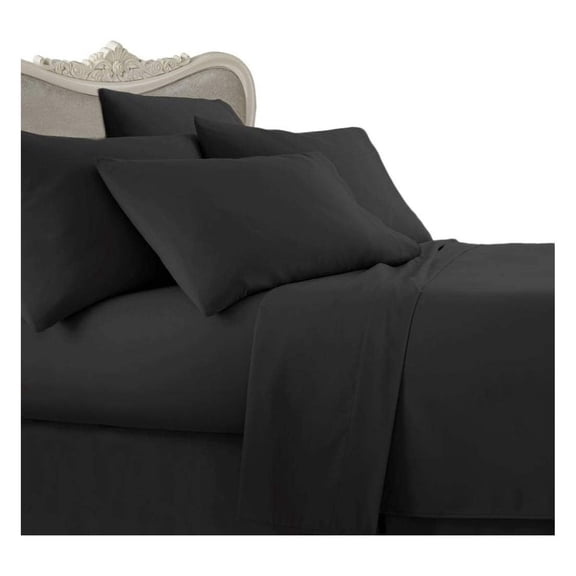 Italian 600 Thread Count 100% Egyptian Cotton (NOT Microfiber Polyester) Sheet Set DEEP Pocket, Full, Black Solid,Premium Italian Finish