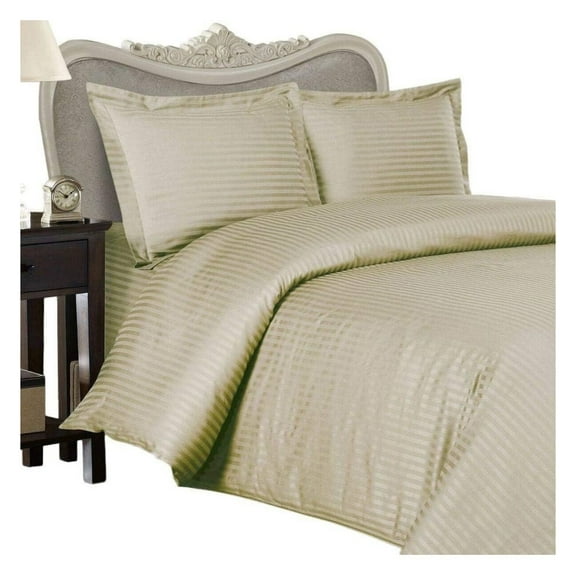 Italian 600 Thread Count 100% Egyptian Cotton (NOT Microfiber Polyester) Sheet Set DEEP Pocket, Queen, Beige Stripe, Premium Italian Finish