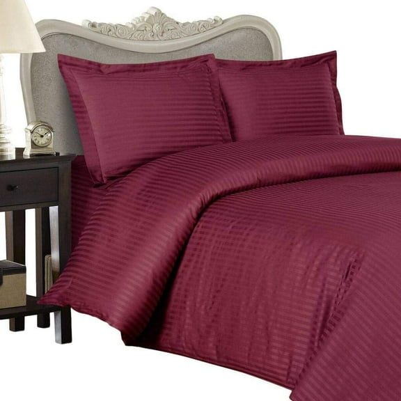 Italian 600 Thread Count 100% Egyptian Cotton (NOT Microfiber Polyester) Sheet Set DEEP Pocket, Queen, Burgundy Stripe, Premium Italian Finish