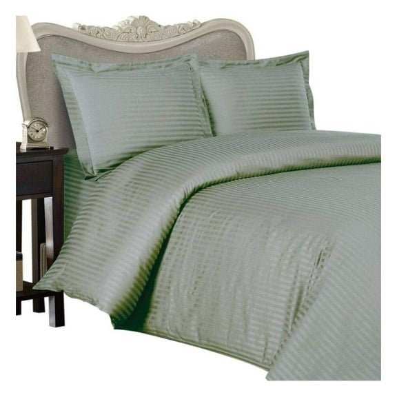 Italian 600 Thread Count Egyptian Cotton Sheet Set DEEP Pocket, Olympic Queen, Sage Stripe, Premium Italian Finish