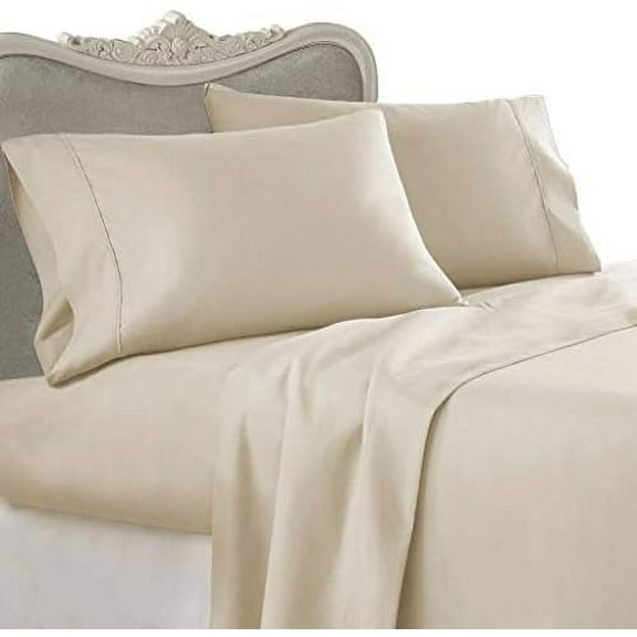Italian 600 Thread Count Egyptian Cotton Sheet Set DEEP Pocket, Twin XL, Beige, Premium Italian Finish$$Bedding