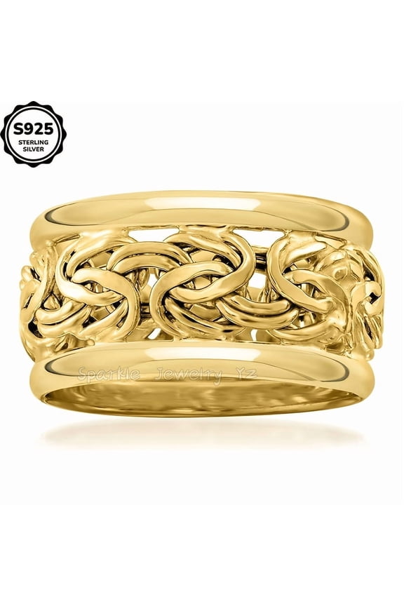 Italian 925 Sterling Silver 18K Golden-Plated Byzantine Ring, Golden Ring, Handcrafted for Women, High-Quality Designer Product, Women'S Jewelry, Gift for Mother And Girlfriend, Birthday, Anniversary