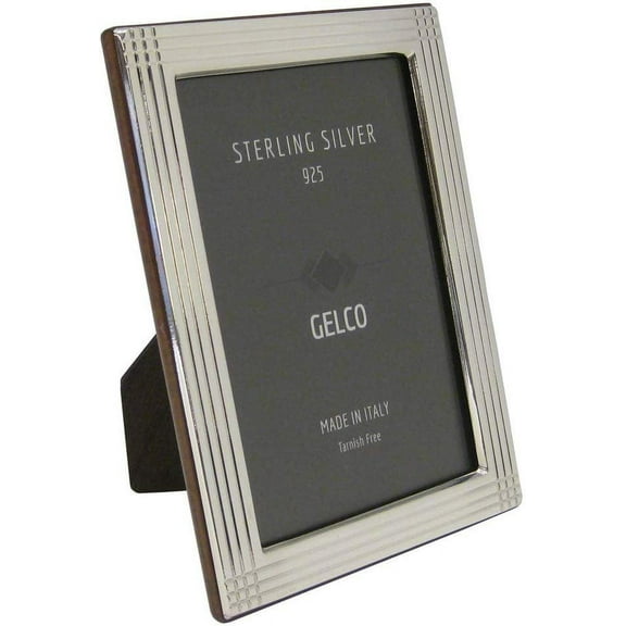 Italian 925 Sterling Silver & Wooden Back Glossy Striated Border Picture Frame (4x6)