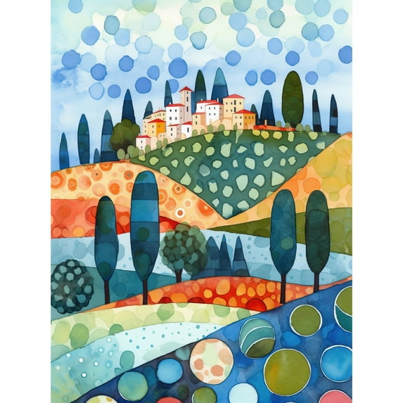 Italian Abstract Landscape Folk Art Unframed Wall Art Print Poster Home Decor Premium
