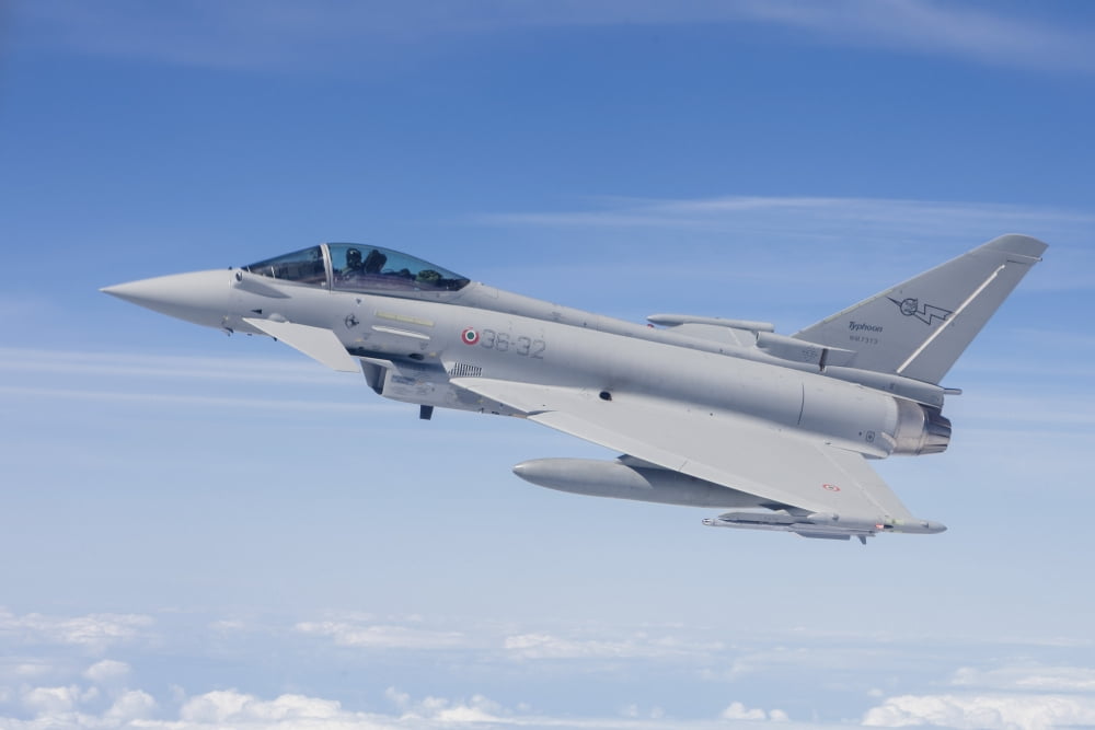 Italian Air Force Eurofighter Typhoon jet Canvas Art - Timm ZiegenthalerStocktrek Images (18 x 12)