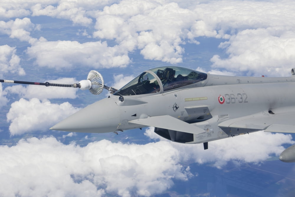 Italian Air Force Eurofighter Typhoon jet refueling Canvas Art - Timm ZiegenthalerStocktrek Images (17 x 12)