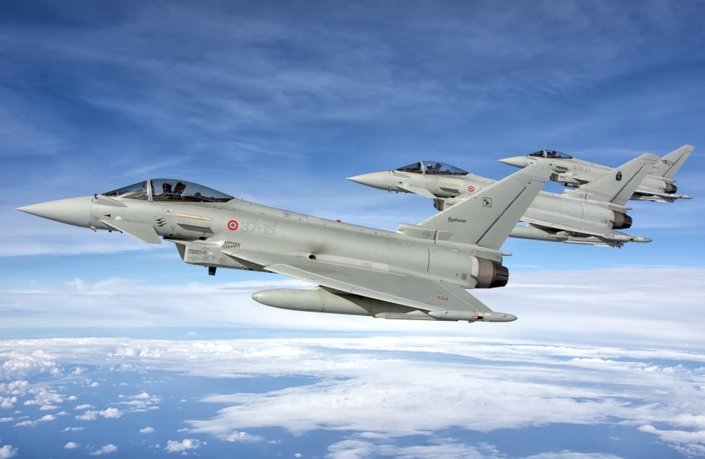 Italian Air Force F-2000 Typhoon aircraft fly in formation Canvas Art - Giovanni CollaStocktrek Images (18 x 12)