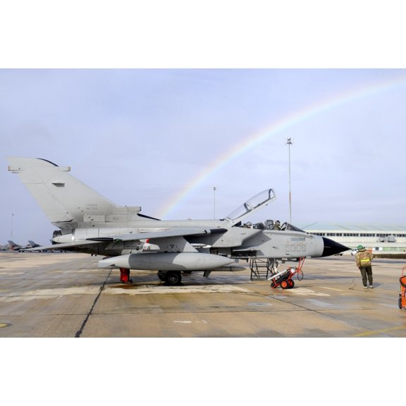 Italian Air Force Tornado ECR with rainbow Albacete Spain Canvas Art - Riccardo NiccoliStocktrek Images (17 x 12)