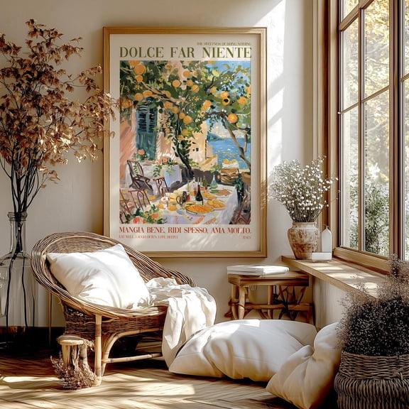 Italian Al Fresco Art Poster: Amalfi Coast Kitchen Decor, Unframe, Unframed Poster Size 8x12