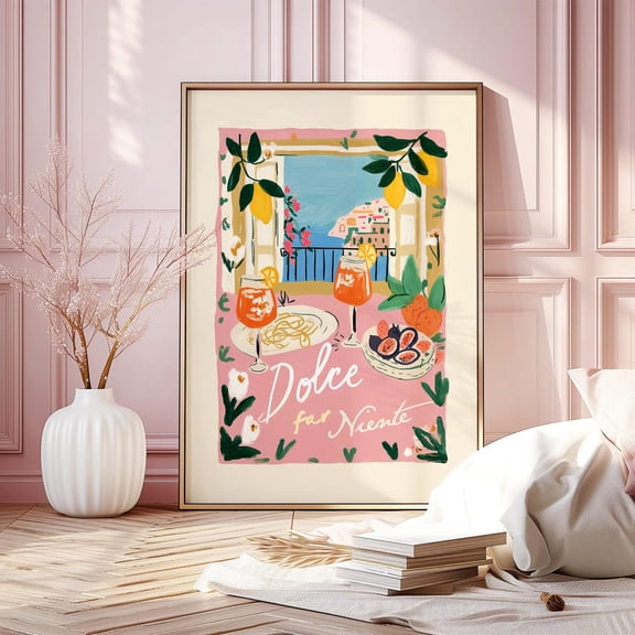 Italian Al Fresco Art Poster: Amalfi Coast Kitchen Decor, Unframed Poster Size 8x12