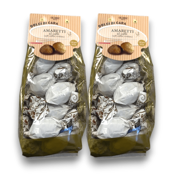 Italian Amaretti Cookies, Soft Coffe Cookies, 300g (2 x 150g bags), Made in Italy - Dolci Di Cara