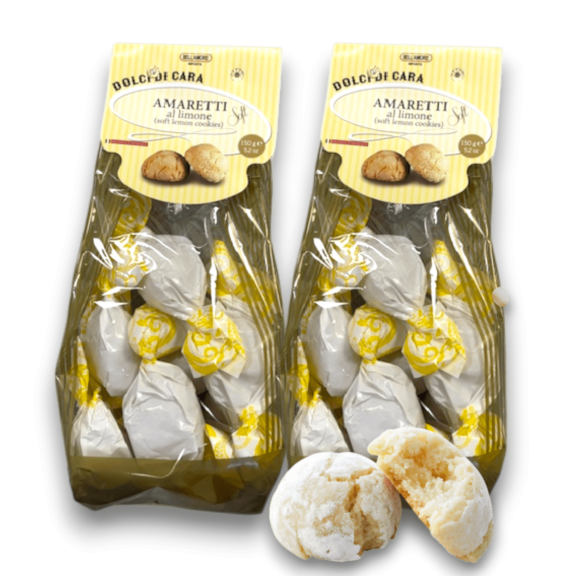 Italian Amaretti Cookies, Soft Lemon Cookies, 300g (2 x 150g bags), Made in Italy - Dolci Di Cara