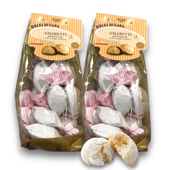 Italian Amaretti Cookies, Soft Orange Cookies, 300g (2 x 150g bags), Made in Italy - Dolci Di Cara