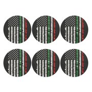 Italian America Thin Line Flag Leather Coasters for Drinks Perfect for Living Room, Kitchen, or Outdoor Use Set of 6 Round Shape