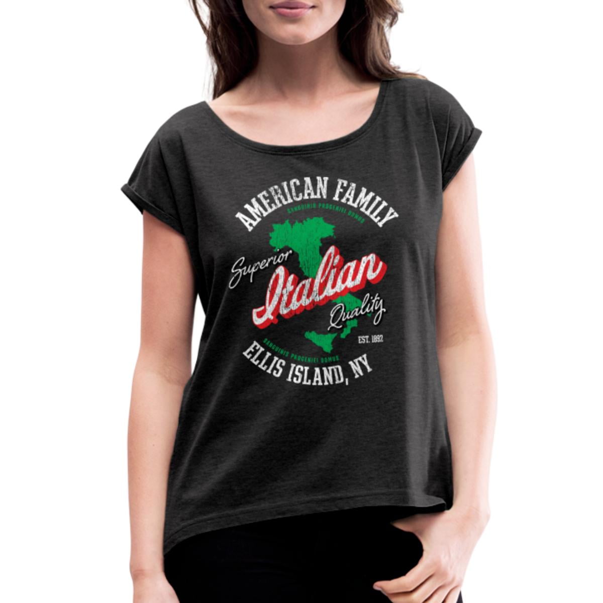 Italian American - Ellis Island - Vintage Faded Women's Roll Cuff T ...