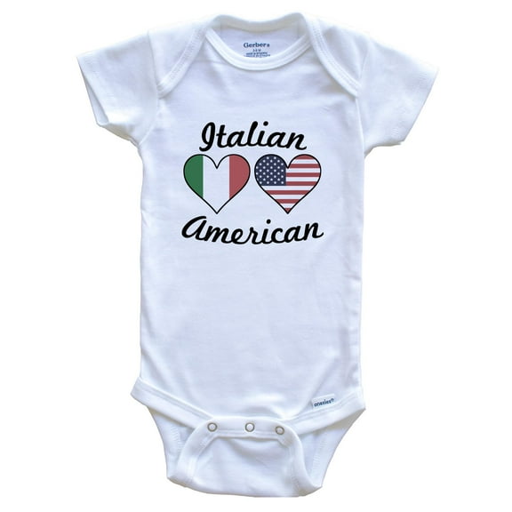 Italian American Flag Hearts Baby Bodysuit, 3-6 Months White