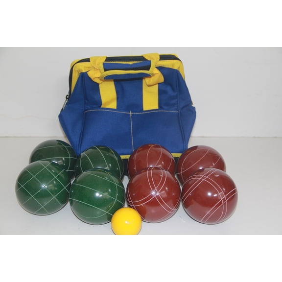 Italian/American Made, 107mm EPCO Bocce Set - Dark red and Green Balls and Blue/Yellow Bag