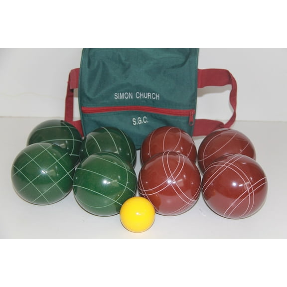 Italian/American Made, 107mm EPCO Bocce Set - Dark red and Green Balls and Engraved Green/Maroon Bag