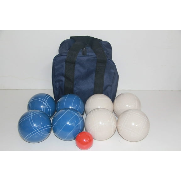 Italian/American Made, 110mm EPCO Bocce Set - Blue and White Balls and Blue/Black Bag