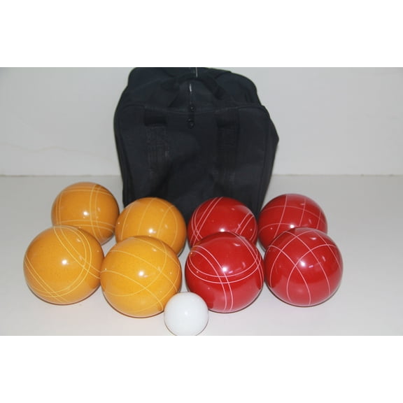 Italian/American Made, 110mm EPCO Bocce Set - Rustic Yellow/Red Balls and Black Bag