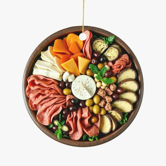 Italian Antipasto Platter, Cured Meats, Olives, Cheese, Italy Cuisine Food Lovers Foodie Novelty Holiday Christmas Ornament Xmas Tree Gift (Flat Design Printed on Ceramic, NOT 3D)