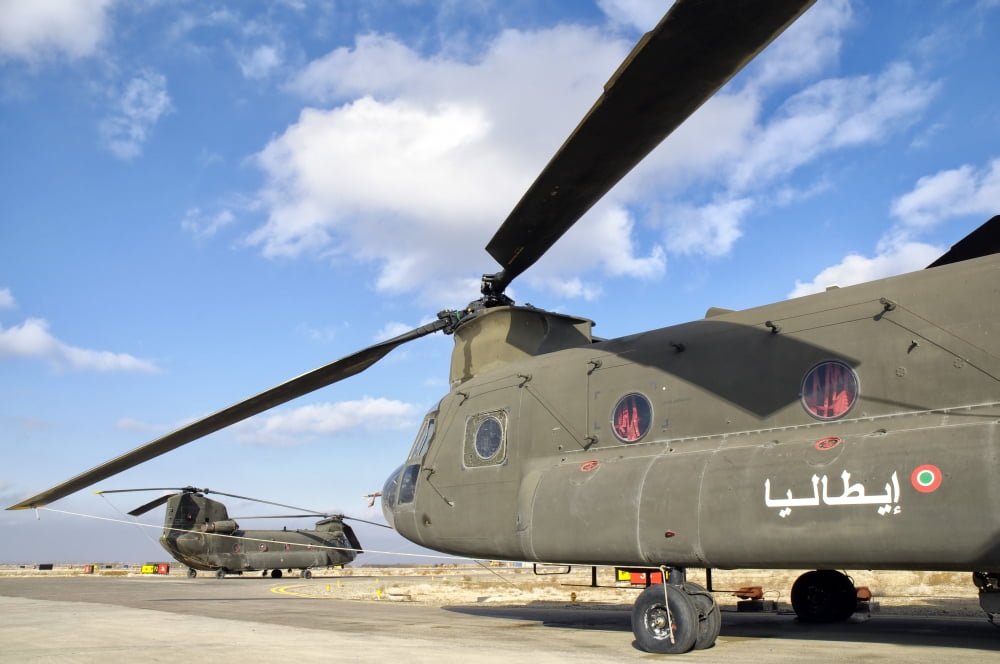 Italian Army CH-47C Chinook helicopters at Forward Operating Base Herat Canvas Art - Giovanni CollaStocktrek Images (35 x 24)