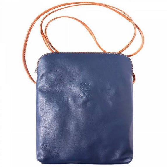 Italian Artisan 53-8610-DarkBlueTan Mia GM Unisex Luxury Leather Crossbody Handbag, Dark Blue & Tan