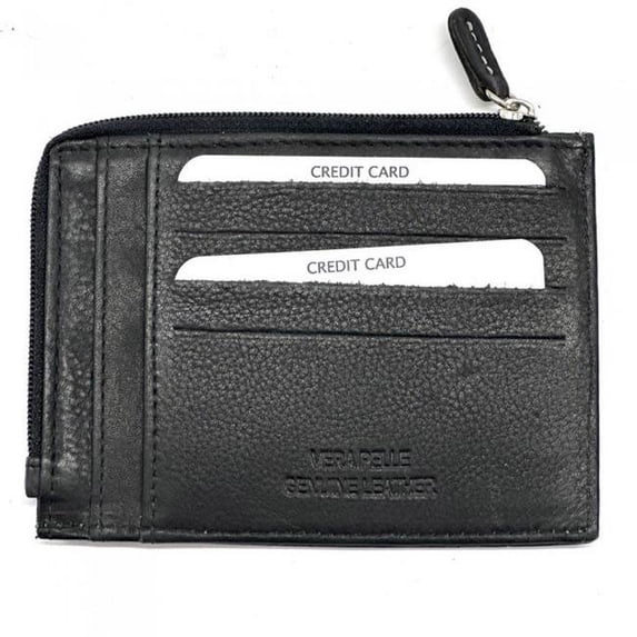 Italian Artisan 597-PC404-Black Angelo Leather Card Holder with Zip, Black - Small
