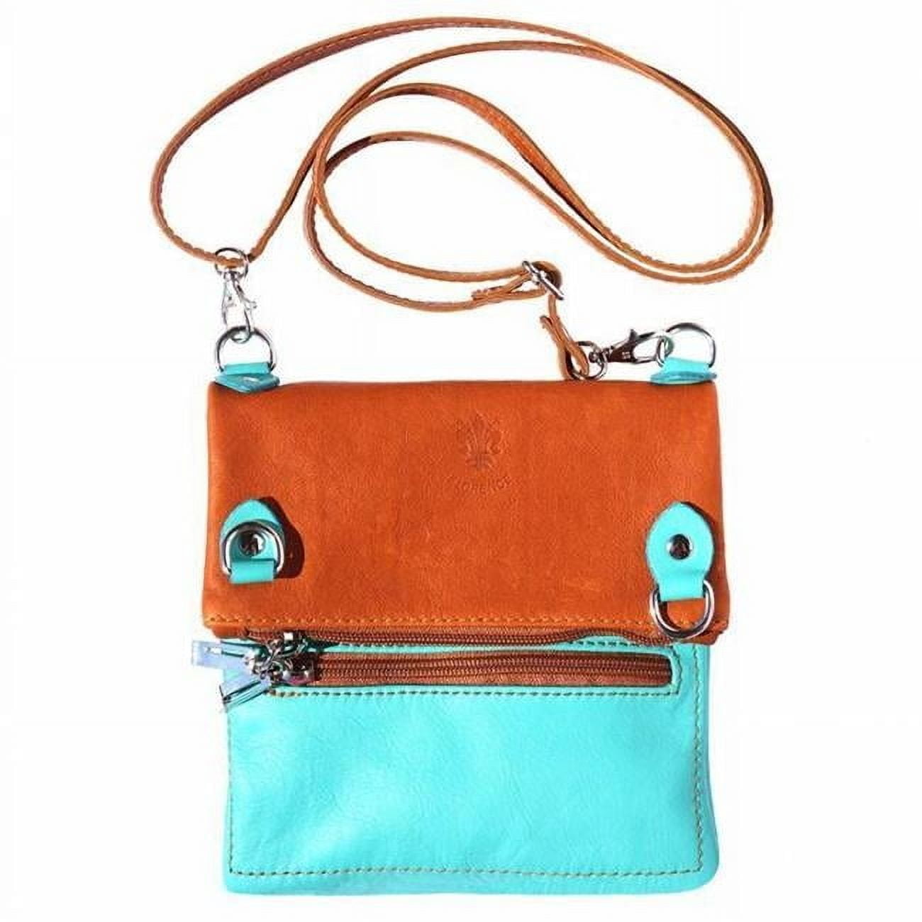 Italian Artisan 94-408-TurquoiseTan Brigit Womens Luxury Shoulder Bag in Soft Genuine Calf Leather Handbag, Turquoise & Tan