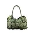 thumbnail image 1 of Italian Artisan WPF-VWB-H005-MilitaryGreen Italian Artisan Womens Handcrafted Vintage Washed Calfskin Leather Shoulder Tote  Shopper Bag Made In Italy, 1 of 1