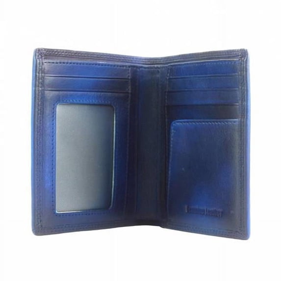 Italian Artisan Jovani Mens Handmade Wallet in Genuine Calfskin Leather, Dark Blue - Small