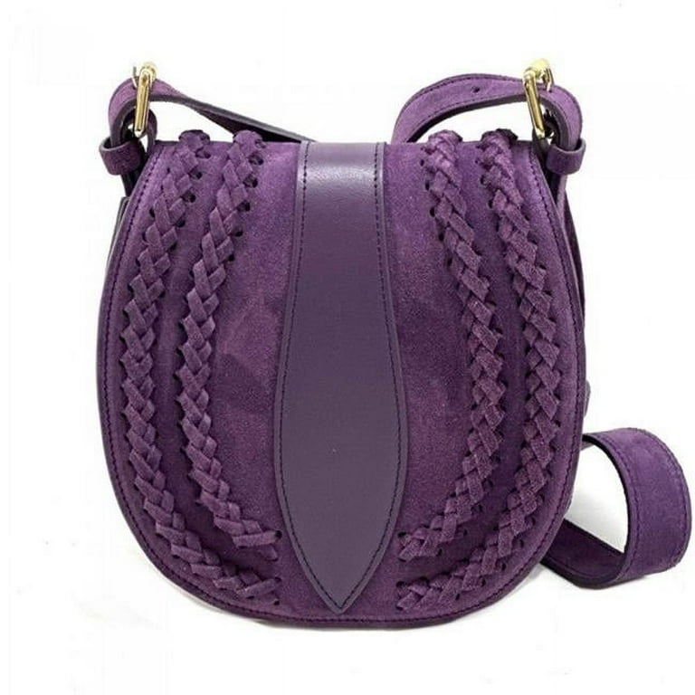 Italian Artisan Lara Womens Vintage Suede Leather Messenger Bag Purple Small