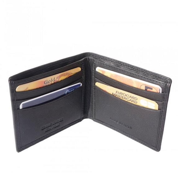 Italian Artisan Lino Mens Thin Leather Wallet, Black - Small