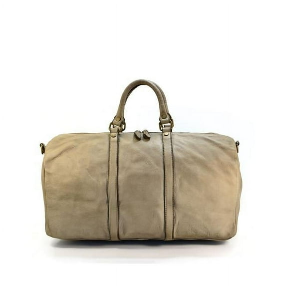 Italian Artisan WPF-VWB-H088-LightTaupe Unisex Handcrafted Vintage Washed Calfskin Leather Travel Bag, Light Taupe - Large