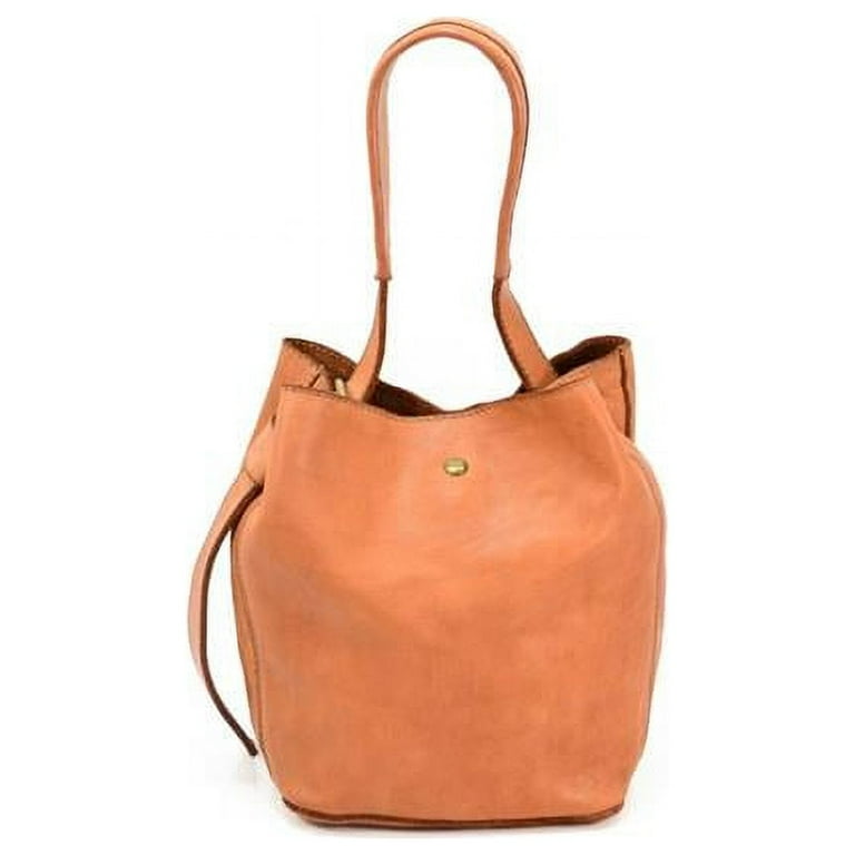 Italian Artisan Womens Handcrafted Vintage Bucket Handbag in Genuine Washed Calfskin Leather Made in Italy Cognac Small Female by Oasisincentives