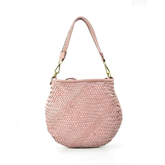 Italian Artisan WPF-VWB-S013-Rose Womens Handcrafted Vintage Washed Calfskin Leather Shoulder Handbag with Braided Single Handle, Rose - Small