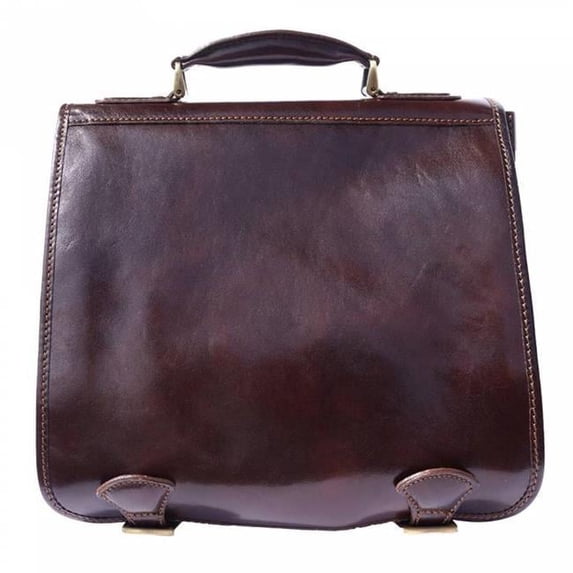 Italian Artisan Womens Luxury Handmade Leather Briefcase with Shoulder Strap, Dark Brown