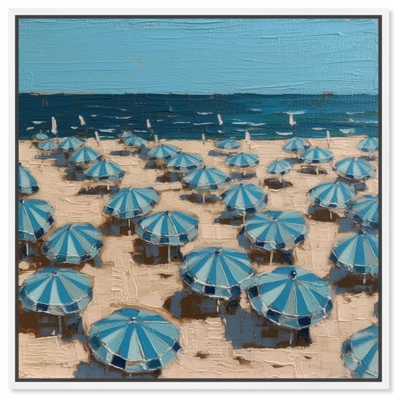Italian Beach Colorful Coastal Canvas Wall Art by Art Remedy, White Floater Frame, 20"x20"