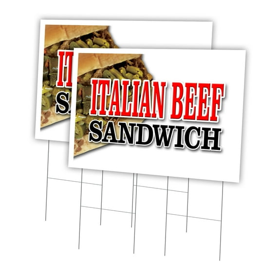 Italian Beef Sandwich 2 Pack Of 24" x 36" Yard Sign & Stake | Advertise Your Business | Stake Included Image On Front Only | Made in The USA